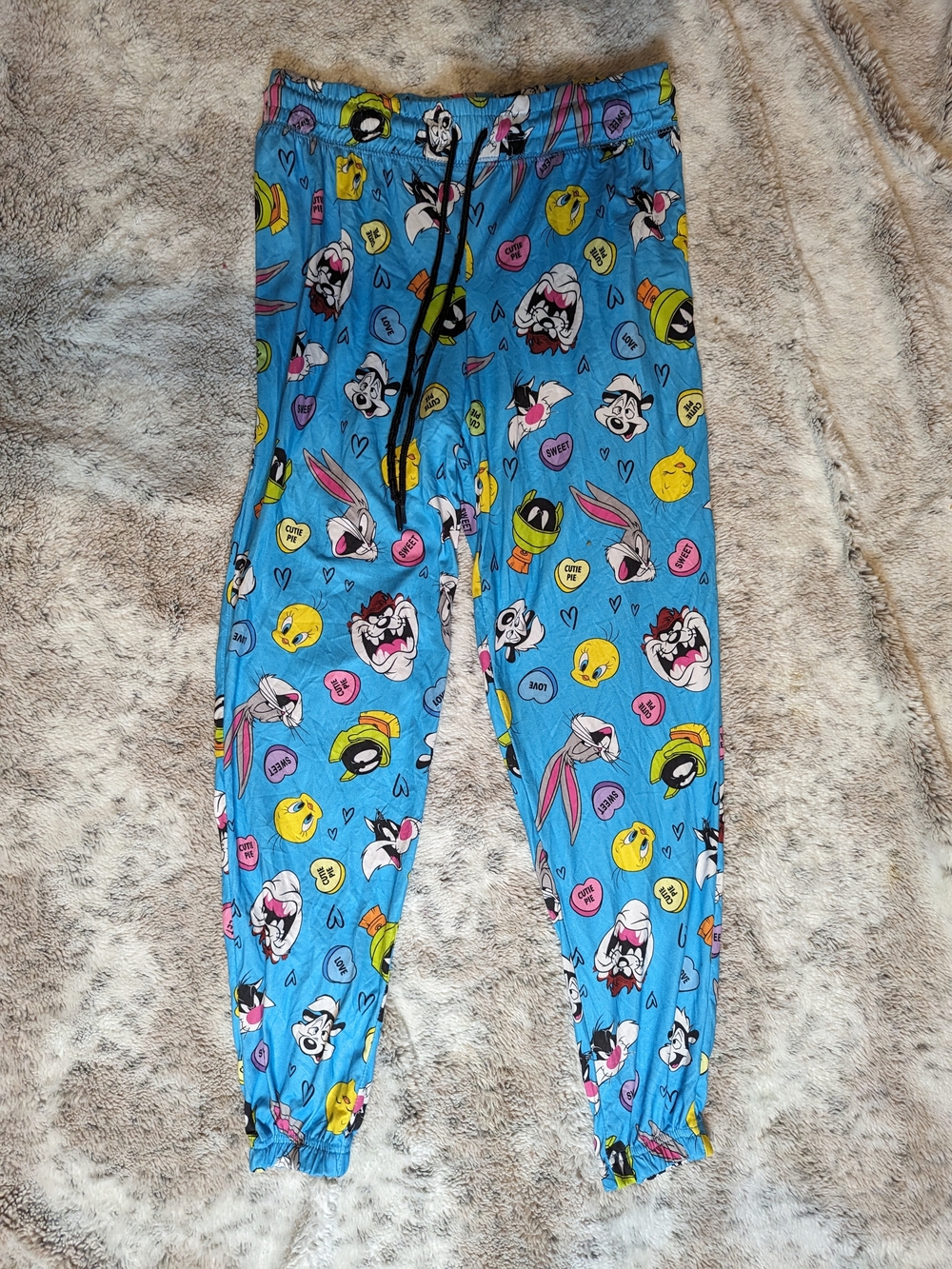 Looney Tunes Valentines Day Conversation Hearts Pajama Joggers Blue Women's S